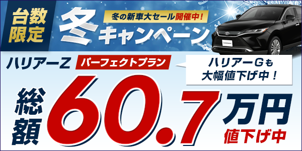 今ならハリアーZが最大60.7万円引き！リースナブル冬のキャンペーン開催中！